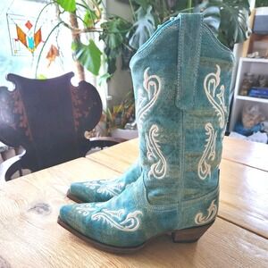 Corral Womens Turquoise Blue Cortez Cowboy Boots Snip Toe Size 8.5 Western Style